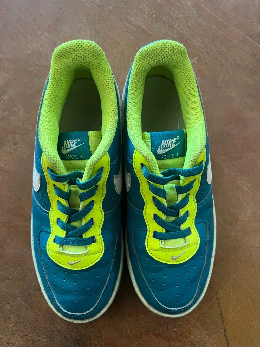 Nike Teal and Neon Yellow Kids Lace-Up Sneakers